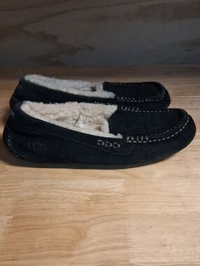 Ugg Black Suede Shearling Leather Slip On Mocassins 8